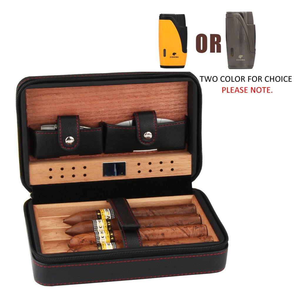 Leather & Cedar Cigar Humidor- Black