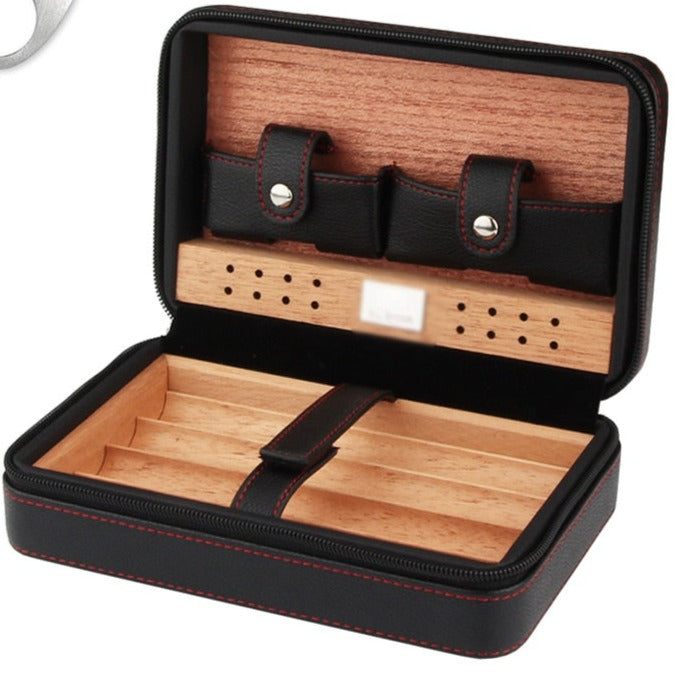Leather & Cedar Cigar Humidor- Black