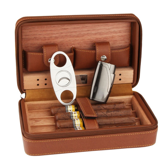 Leather & Cedar Cigar Humidor- Brown